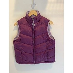 LL Bean Goose Down Reversible Quilted Full Zip Puffer Vest Purple Women Sz S
